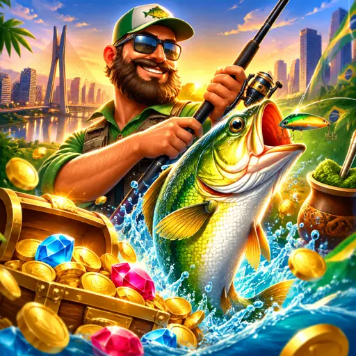 Slot de pescaria com símbolos de peixes e iscas