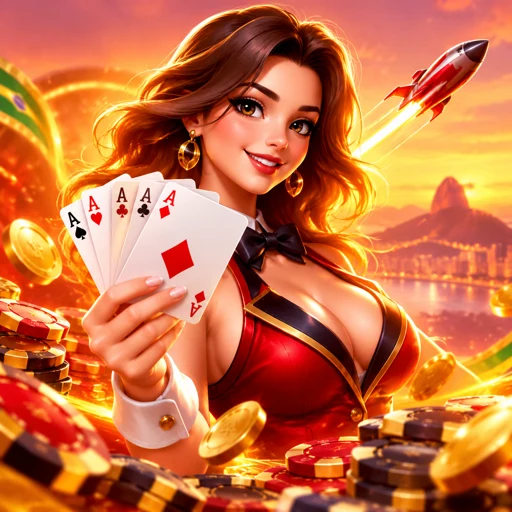 Mesa de cartas com fichas organizadas e cartas sobre o pano